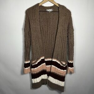Pink Republic Sweater Women Size Small Stripe Fuzzy Duster Cardigan Pockets